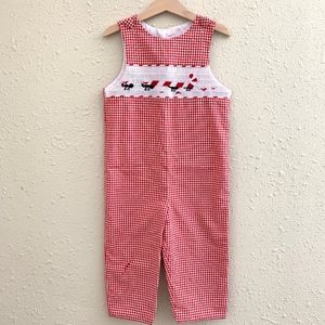 Vintage Red and White Gingham Kids Overalls